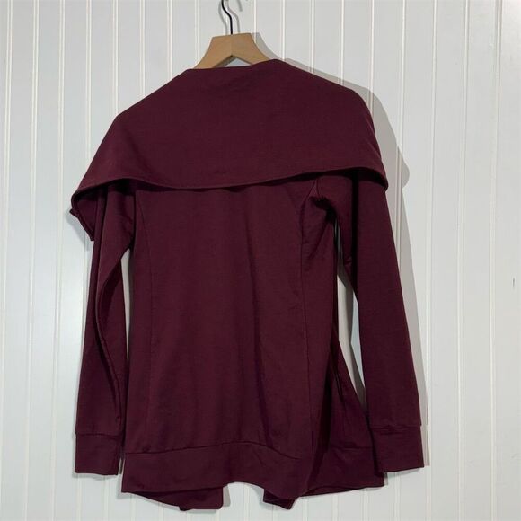 AllSaints Delia Sweat Cardigan Jacket Small Burgundy Waterfall Open Front Draped - Picture 5 of 9